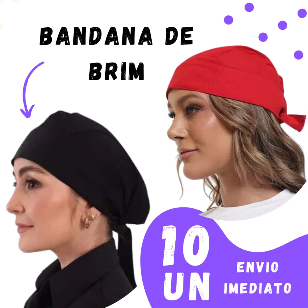 Kit 10 Bandana de Brim Cozinha Unissex - Touca Garçom Chef Barman