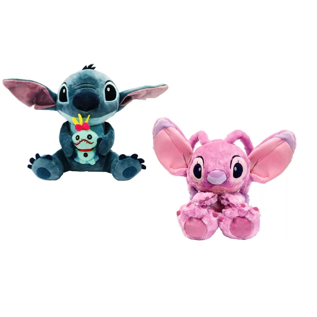 Kit Pelúcias Stitch Com Scrump 33cm e Angel Big Feet 30cm Antialérgicos Lilo & Stich Disney - Fun