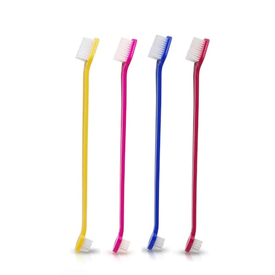 Kit Com 3 Escovas De Dente Dupla P/ Cães Adultos E Filhotes