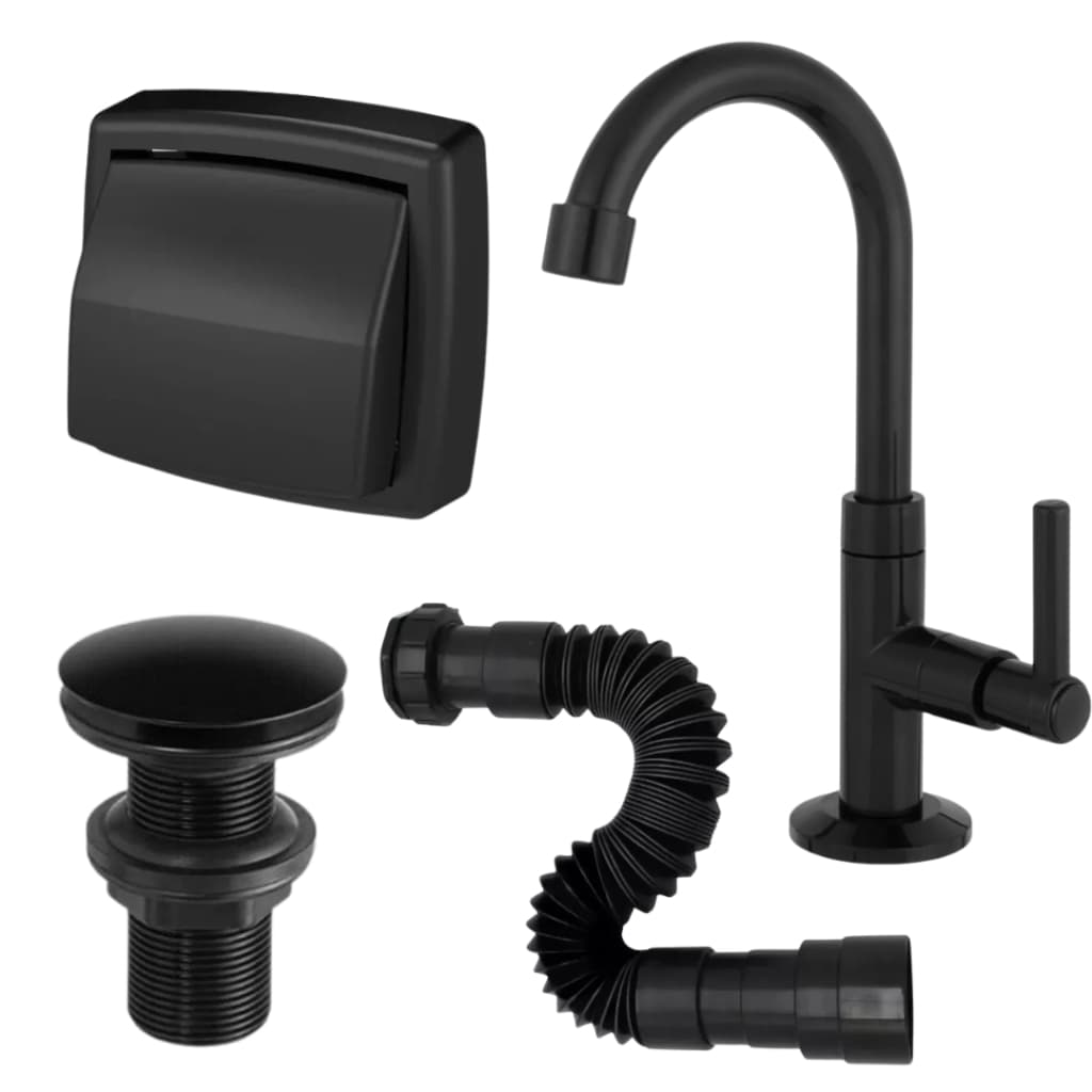 Kit Lavabo Preto Conjunto De Banheiro 04 Peças All Black