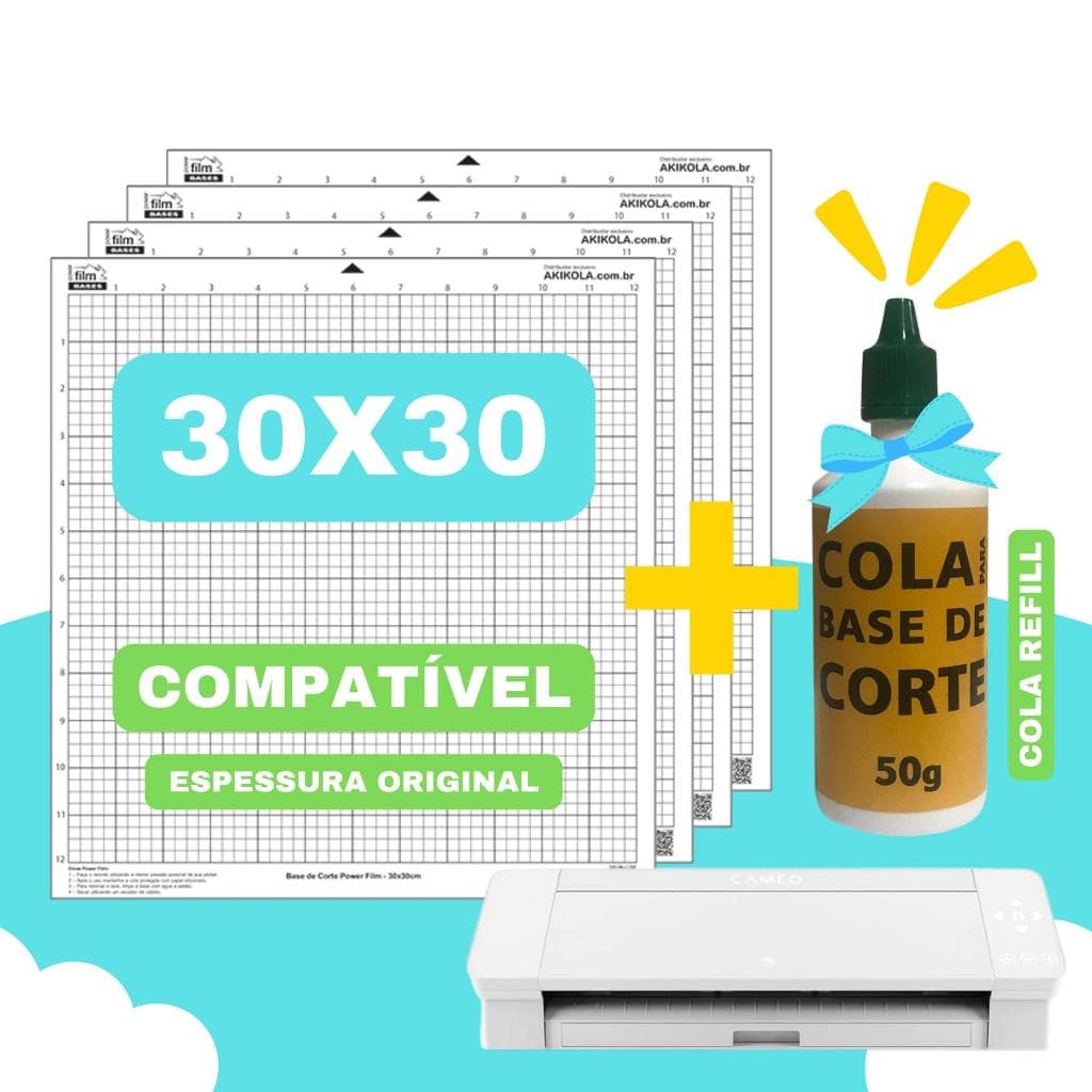 Kit 4 Bases de Corte 30x30 Transparente + 1 Cola de Reposição 50g - Para Silhouette Cameo Compatível