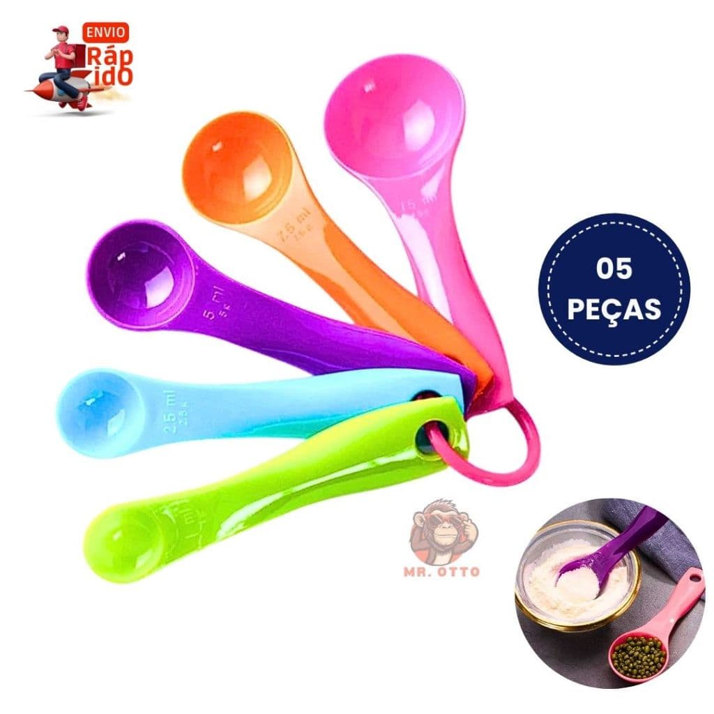 5 Colheres Kit Colher Medidora Multicolorida Várias Medidas 15ML 7,5ML 5ML 2,5ML 1ML Prático