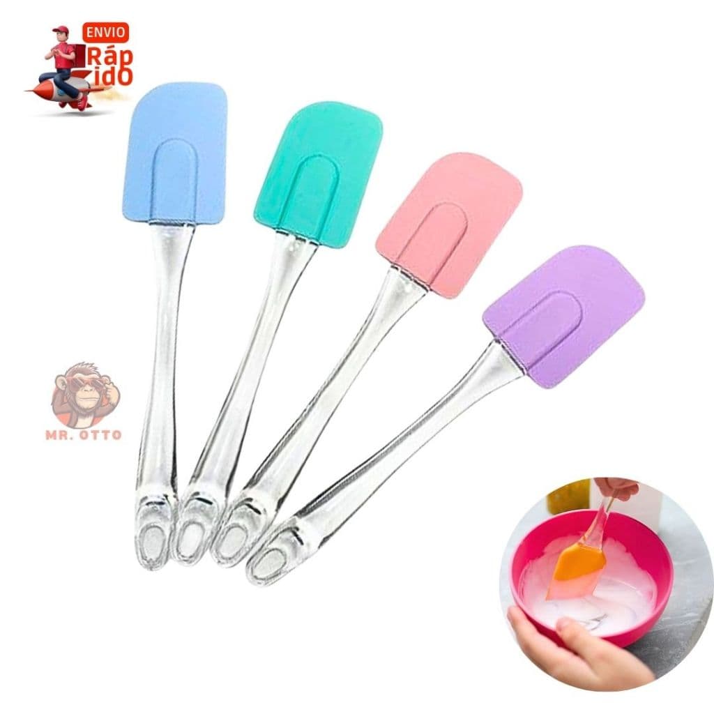 Mini Espátula de Silicone Com Cabo de Plástico Transparente Coloridas 19,5Cm Cores Variadas