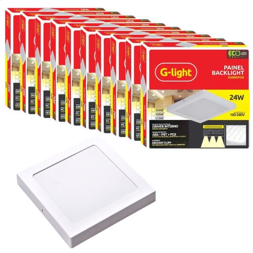 Kit 10 Painel Sobrepor Branco Neutro 24w 4000k G-light Bivolt 110/220 garantia de 1 ano