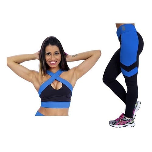 Conjunto Academia Legging Levanta Bumbum  Cos Alto + Top Cruzado Fem