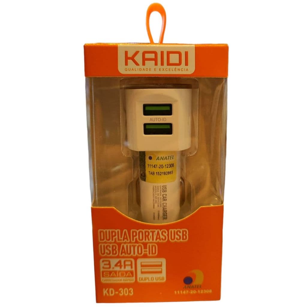 Carregador Rápido - Carregador Veicular KD-303 2 USB 3.4V