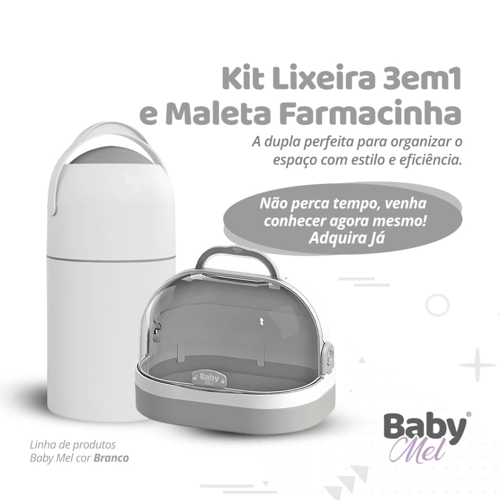 Kit Lixeira Antiodor 3 em 1 e Maleta Farmacinha Lançamento Baby Mel