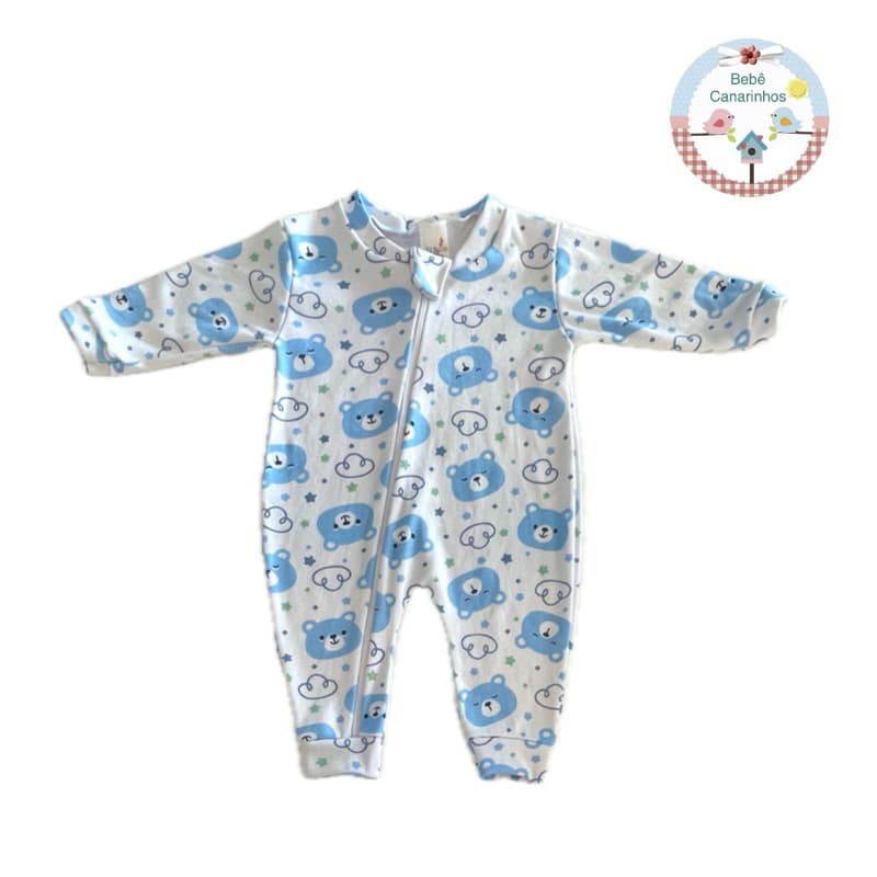 Macacão Zíper Bebê Menino de Algodão Suedine P M G