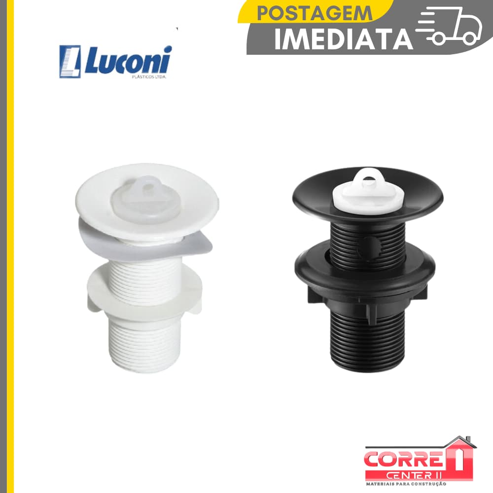 Valvula de Lavatório e Tanque S/Ladrão PVC Branca ou Preta 7/8'' | Luconi