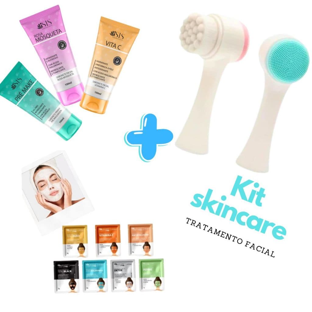 Kit conjunto de beleza com 3 peças: 1 Escova de Limpeza Facial 2 em 1, Sabonete Facial, Máscara Hidratante
