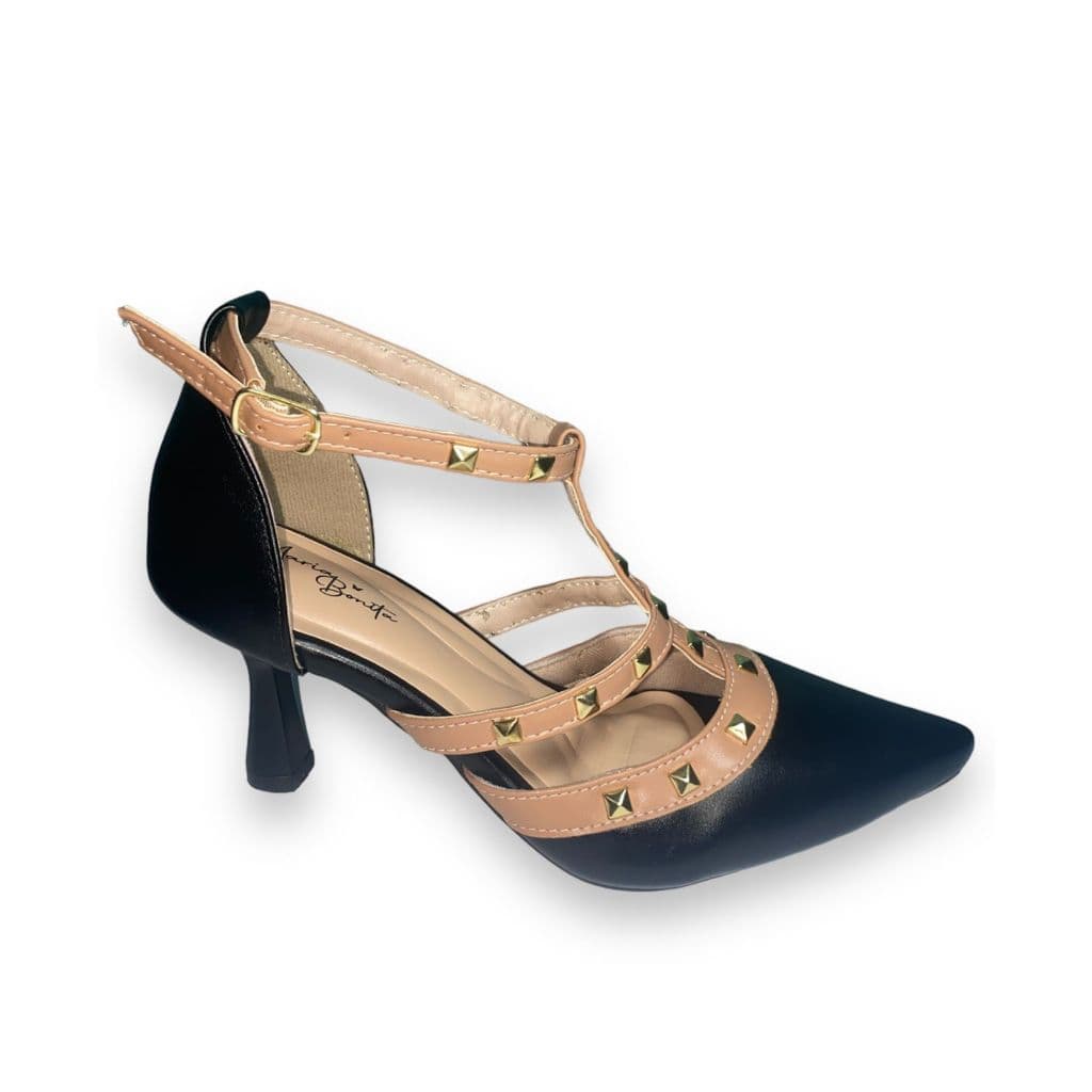 Salto com Spikes - Preto e nude / Spikes dourado