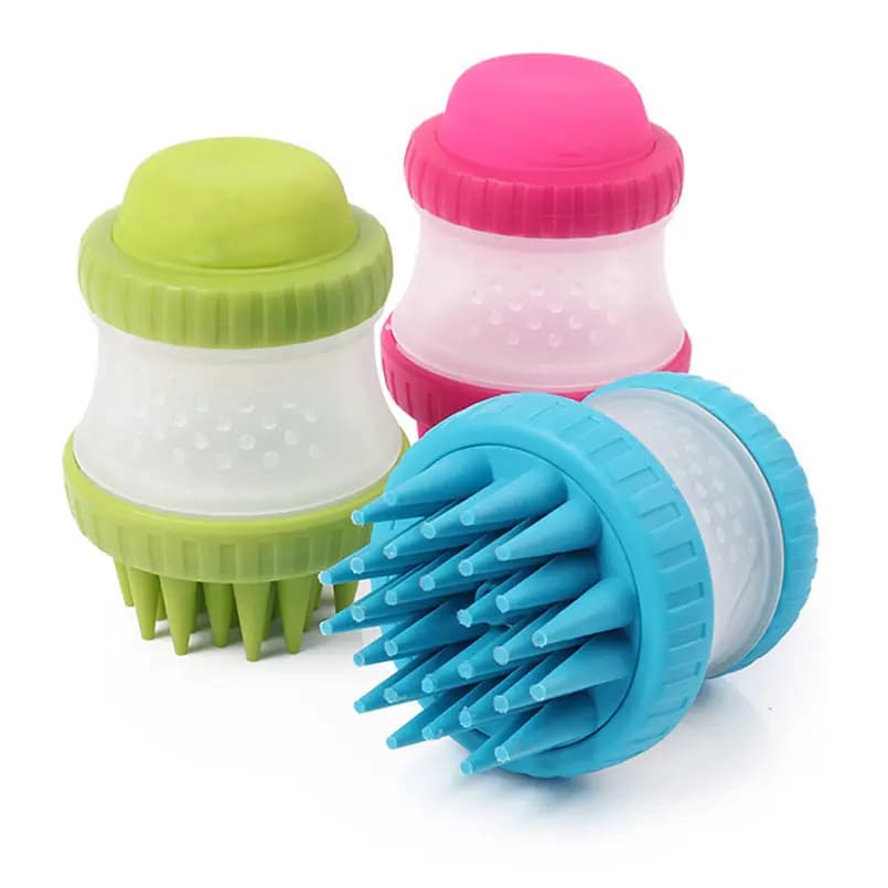 Escova Massageadora de Banho Pet Cães e Gatos Dispenser Shampoo Pet Escova Massageadora Banho Pet
