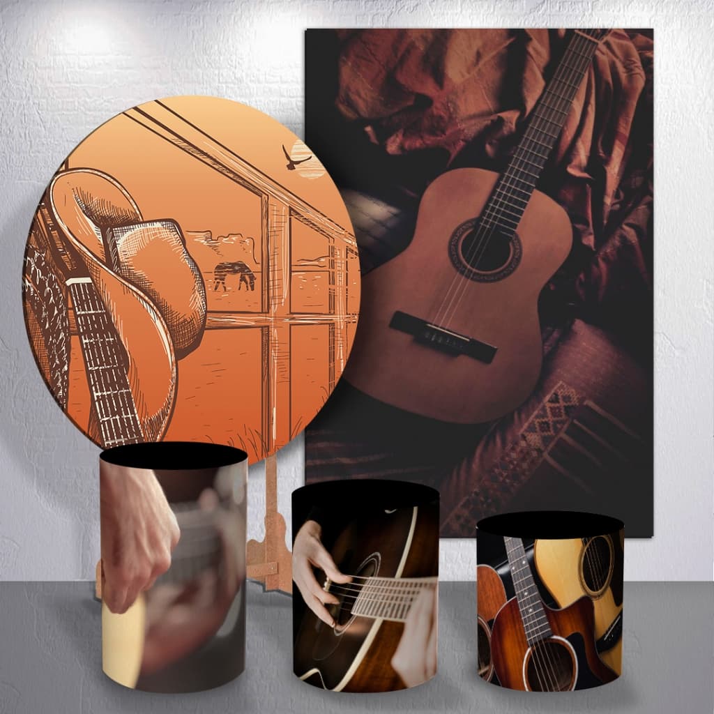 Capas Painel Estilo Country Violão Chapéu Festa Trio Cilindro Decoração Sem Suporte Tema