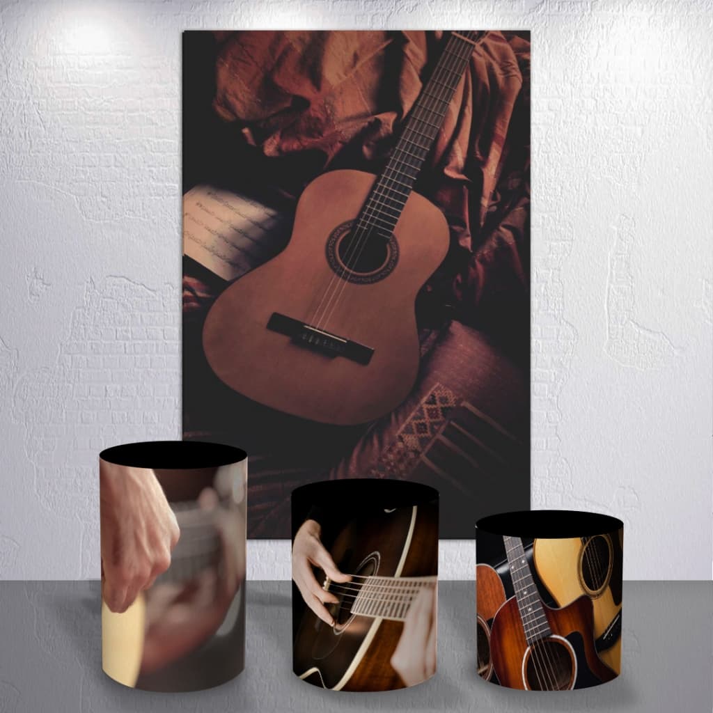 Painel Festa Violão Chapéu Sertanejo Retangular Trio Capas Cilindro P M G Sublimado
