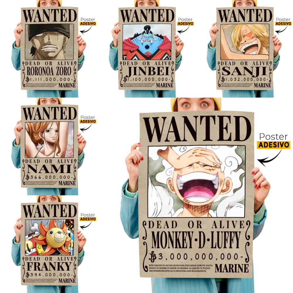 Pôster Cartaz Adesivo One Piece - Cartaz de Procurado -  A3 40x30 - Todas Recompensas