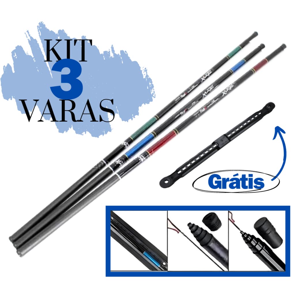 Kit Pesca Tilápia 3 Varas Telescopicas 1,80m + Enrolador de Linha + Capa Gratis Pescaria Completo Barato Caniço de Pesca Fibra de Vidro e Carbono Ultra Leve Pescaria Retratil Promoção Lambari Piau