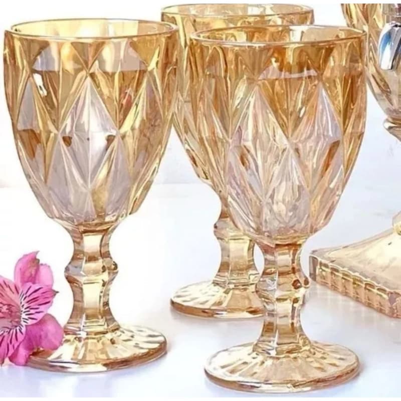 Jogo 6 TAÇAS DIAMOND TIPO LYOR DE VIDRO PARA ÁGUA VINHO 325 ML SOFISTICADO