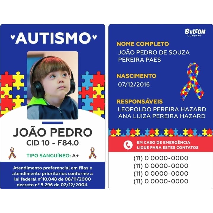 1 Crachá Personalizado Para Autista + 1 Cordão