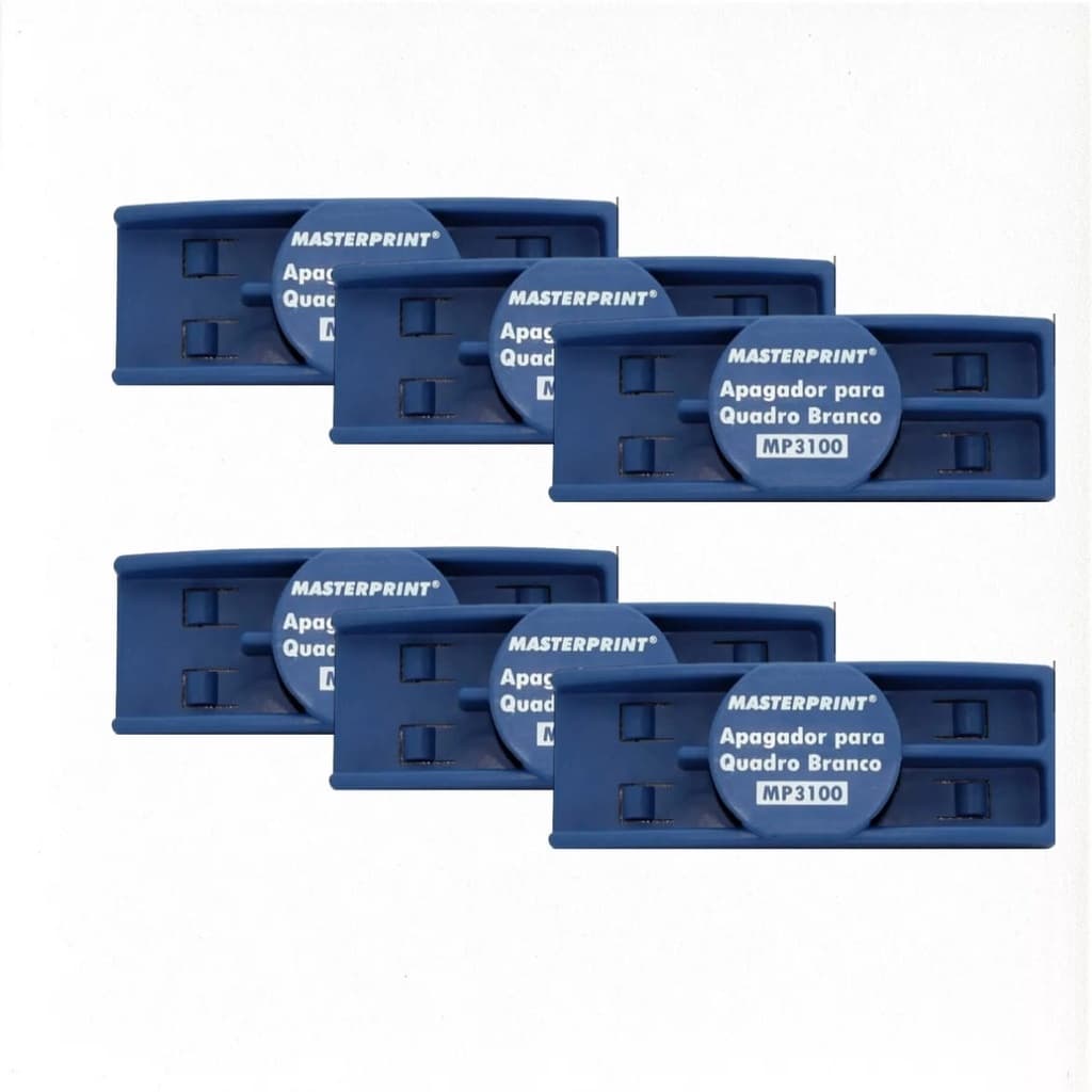 Kit 6 Apagador Para Quadro Branco C/ Porta Caneta Masterprint Azul