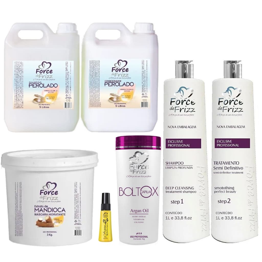 Force Cosméticos Kit Profissional de Alisamento Térmico e Hidratação Capilar Total com 7 Produtos