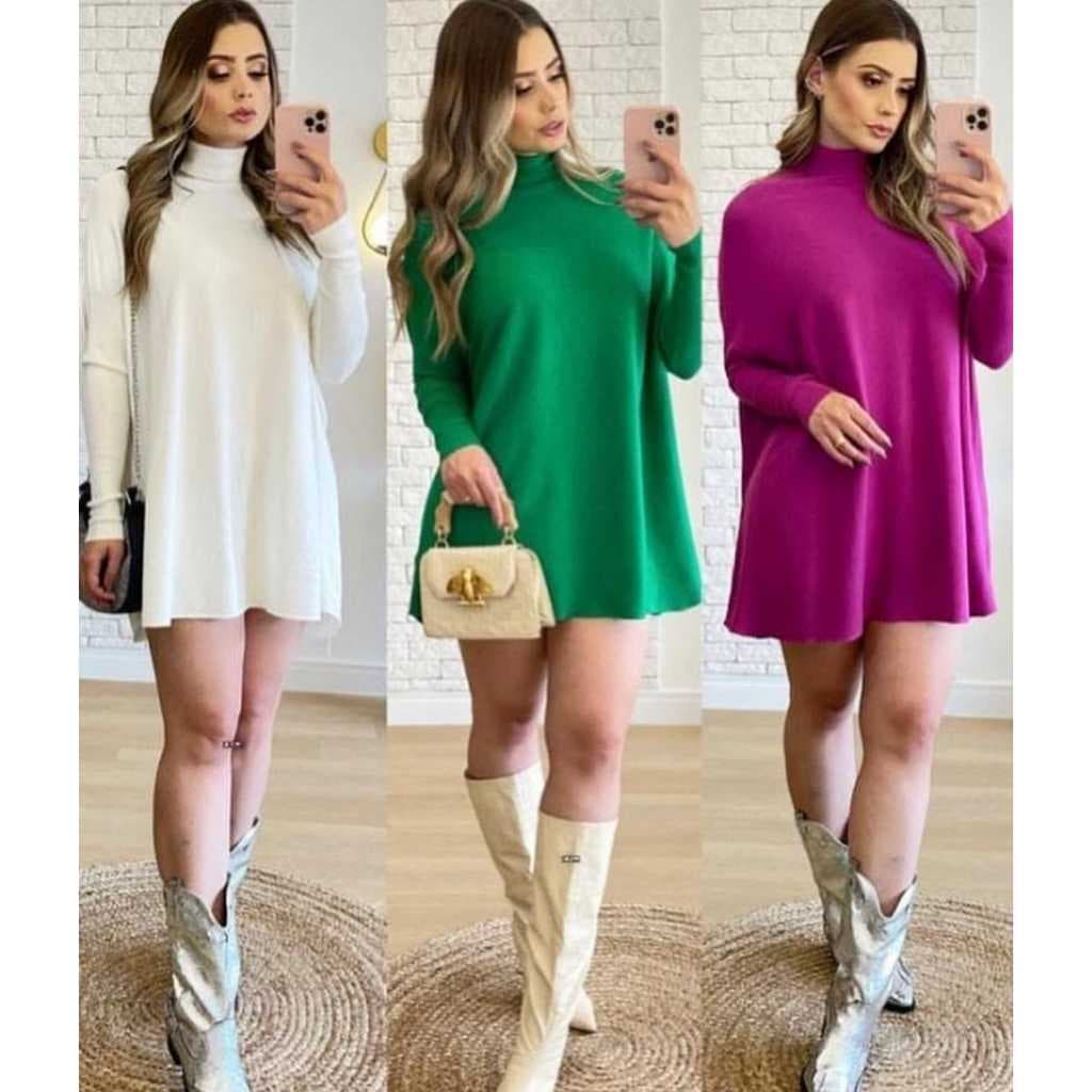 Blusa Feminina Suéter Poncho Modal Gola alta inverno