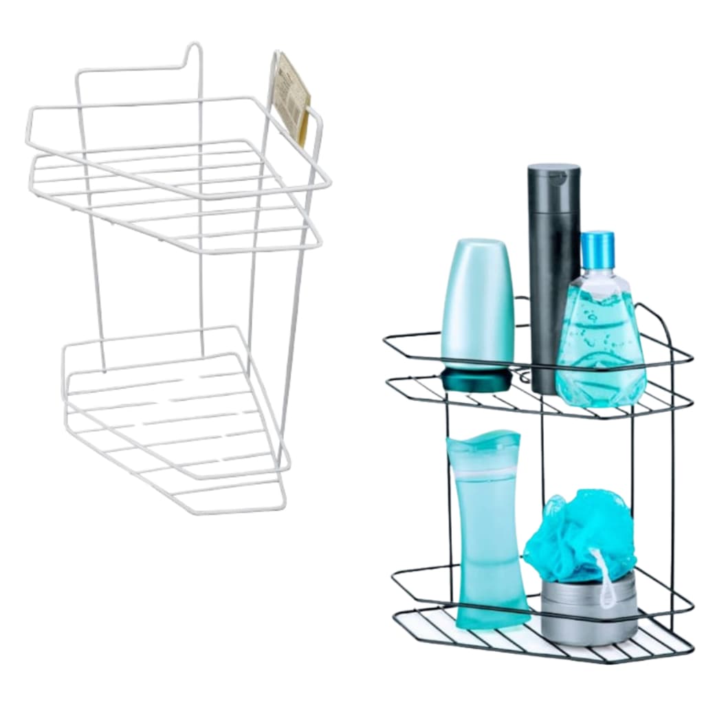 Porta Shampoo De Canto Parede Duplo Aramado Para Box Banheiro Cantoneira Branco e Preto