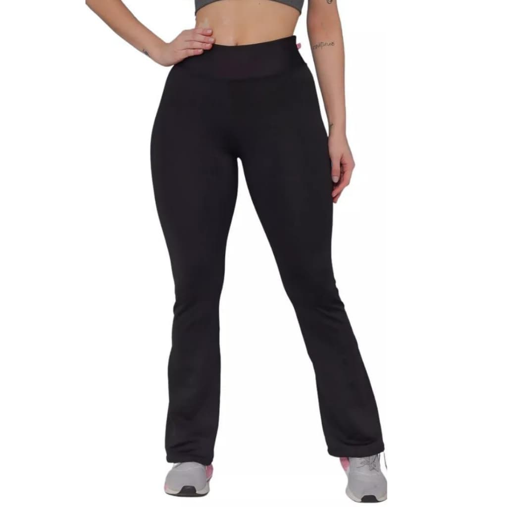 CALÇA LEGGING FLARE BAILARINA PRETO MODELA BUMBUM FEMININA ZERO TRANSPARÊNCIA