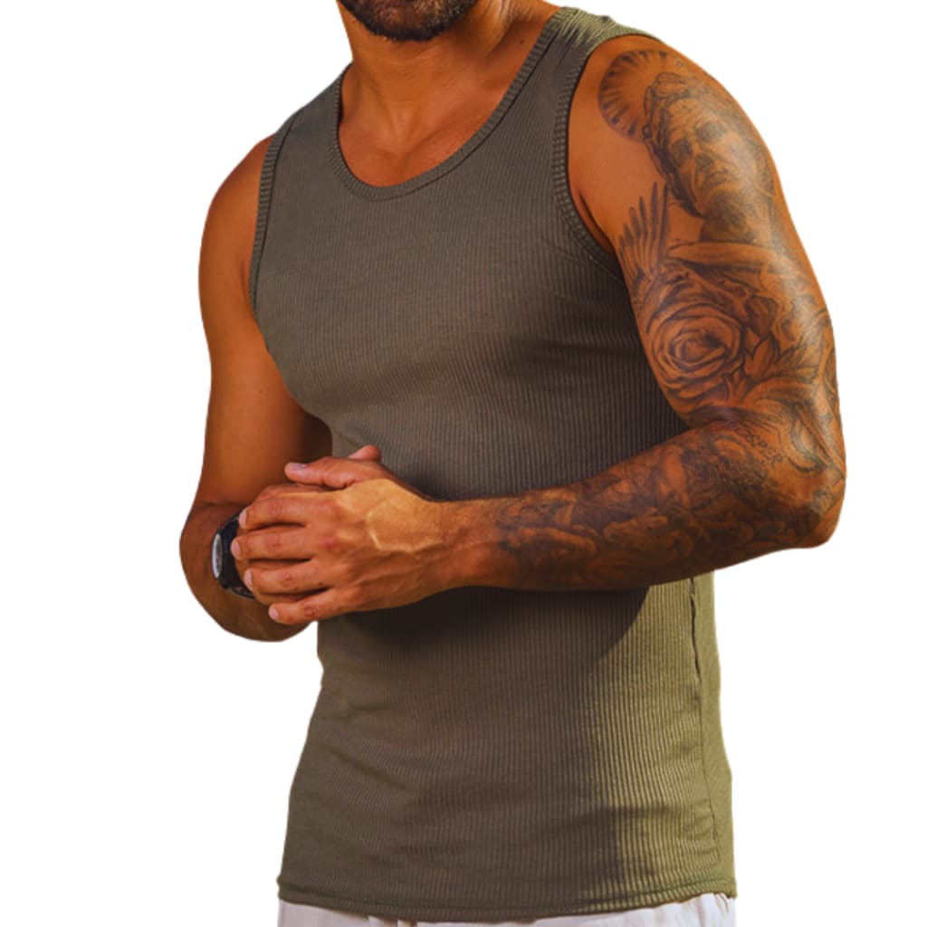 Regata Canelada Masculina Americana Camiseta Ribana Slim