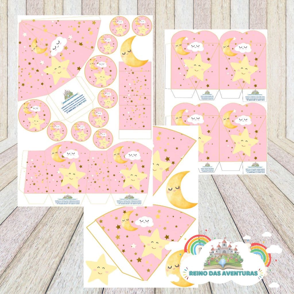 Envio imediato - TEMA LUA ESTRELA CELESTE Kit 85 ou 170 Lembrancinha Festa de Aniversário (sem nome)