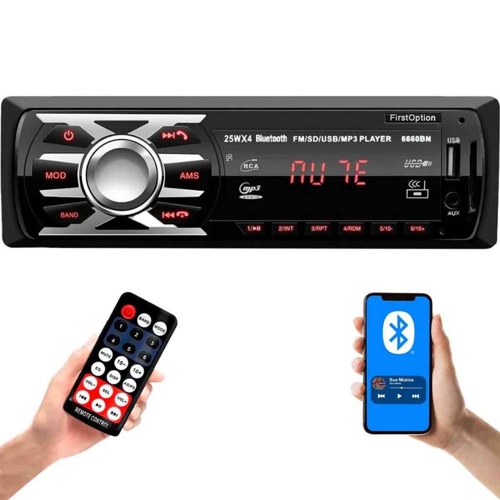 Rádio MP3 Player Som Automotivo 6660BN Bluetooth Universal 1 Din com USB e Leitor de Cartão SD