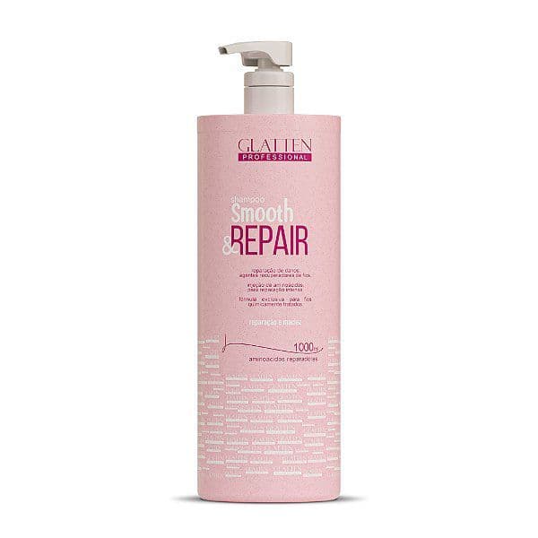 Shampoo Smooth Repair 1L Glatten  tratamento cabelos danificados no pós quimica e sem vida