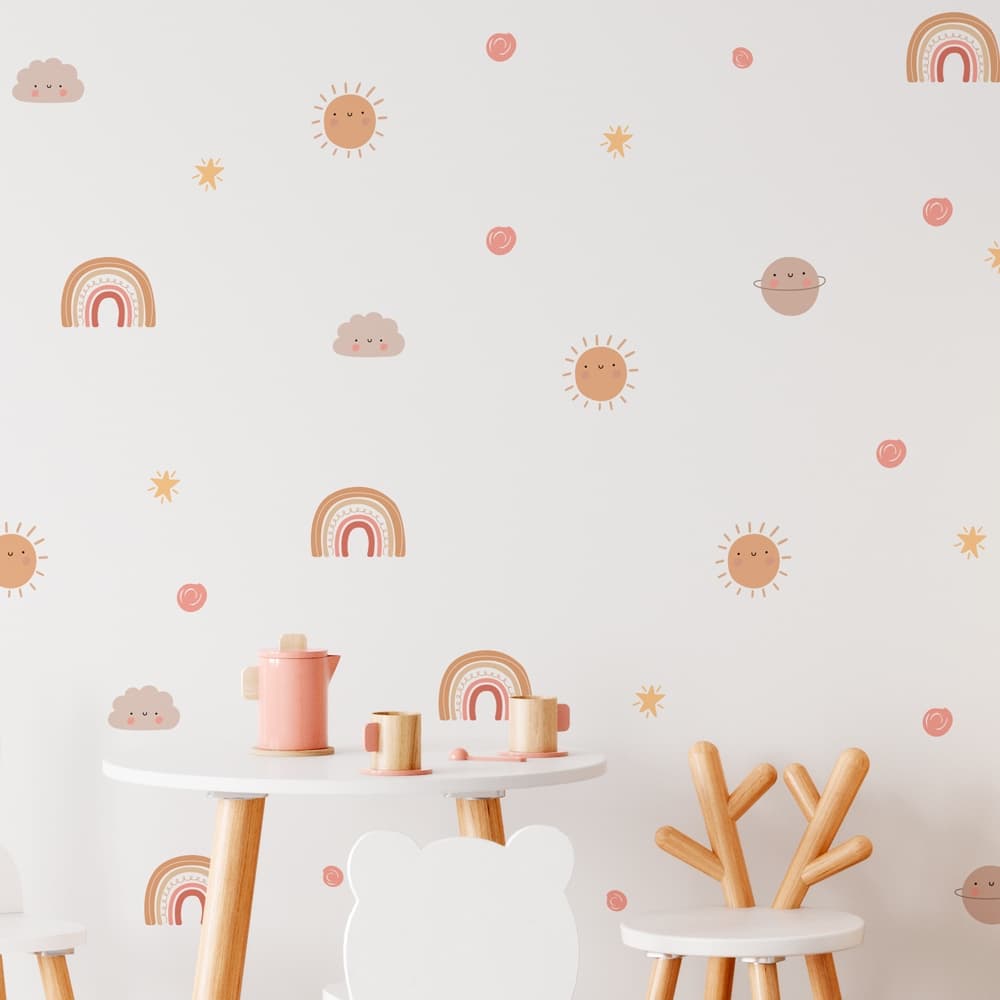 Adesivos de Parede Infantil Boho: Sol, Arco-Íris, Nuvens, Bolinhas e Estrelas CT-KA-03