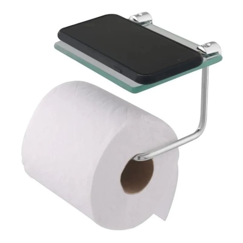 Papeleira De Vidro Para Banheiro Porta Papel Higiênico Com Prateleira Para Celular