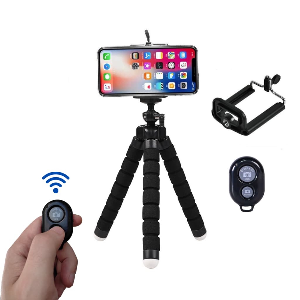 Mini Tripé Com Suporte Para Celular 360° + Controle Bluetooth