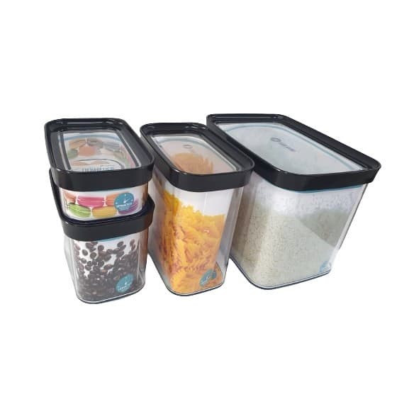 Conj. Cozinha 4 pçs. Transparente Tampa Preta Potes Herméticos Para Alimentos e Mantimentos Helsim
