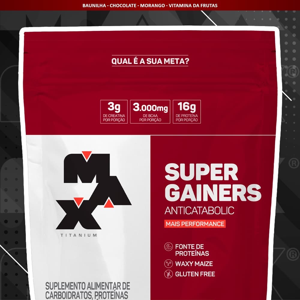 Hipercalórico Super Gainers Max Titanium 3kg Todos os Sabores