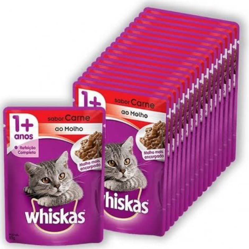 Kit 12 Sachê Whiskas Sabor Carne Para Gatos Adultos 85g a Unidade