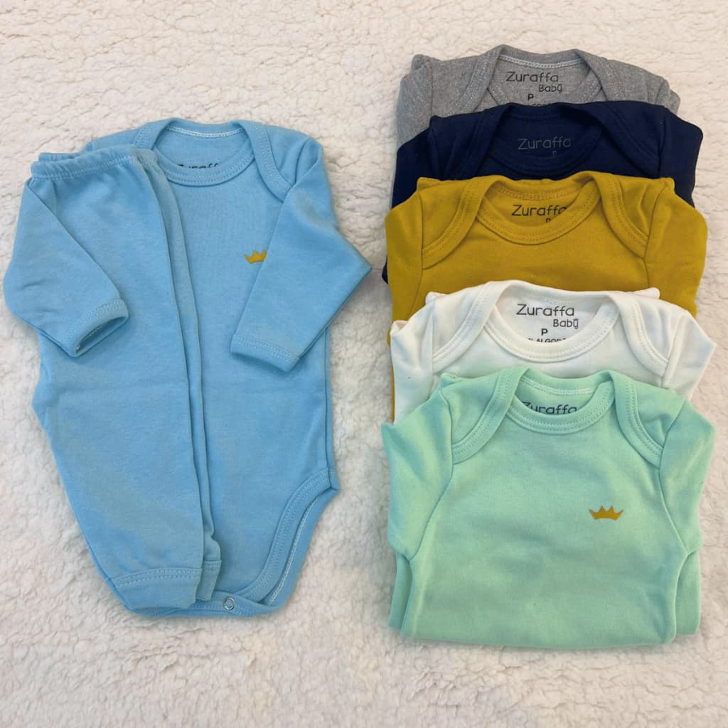 Kit 6 Peças Body Mijao Bebe 100% Algodao Menino Menina Primavera Outono Lisas 3 Body 3 Mijao Suedine