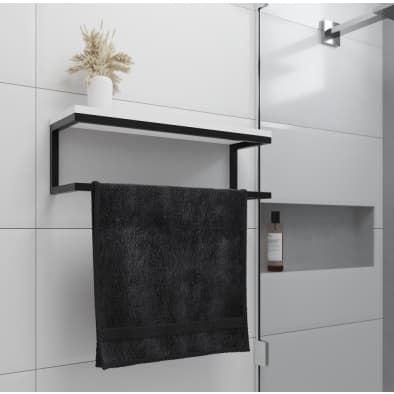 TOALHEIRO PARA BANHEIRO ESTILO INDUSTRIAL PRETO E PRATELEIRA BRANCA