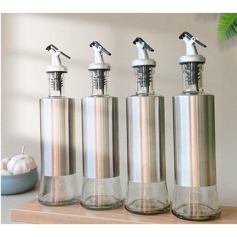 KIT CONJUNTO 2-4 Garrafa de Azeite de Vidro e Aço Inoxidável de 300ML