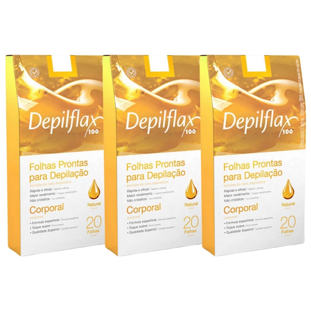 Folhas Para Depilação Corporal Natural Depilflax Cera Depilatoria 20un - Kit Com 3 Caixas