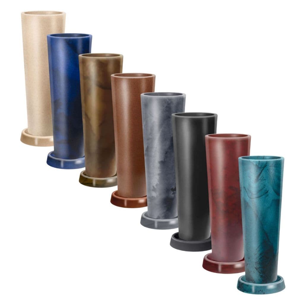 Vaso Decorativo de Polietileno Grande Com Prato Classic Cone 70 Terraza Marmorizado + Prato Redondo Liso 27  - Nutriplan