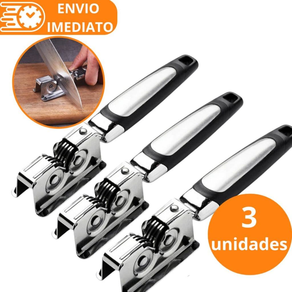 KIT 3 Afiador Amolador de Facas Aço Inox 3 Laminas Profissional para Casa Restaurante