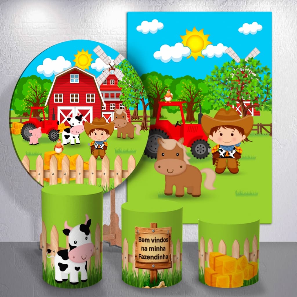 Painel Festa Bem Vindo na Minha Fazenda Capas Cilindro P M G Sublimado Retangular