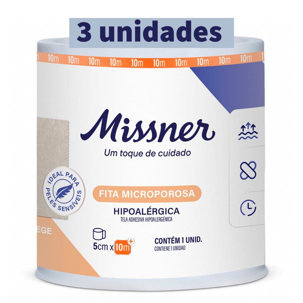 Fita Cirúrgica Microporosa 5 Cm X 10m Bege - 3 Uni - Missner