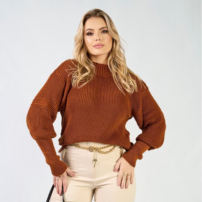 Blusa de Inverno Feminina Manga Longa Tricot Quentinha Moda Fashion