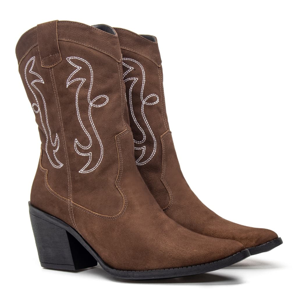 Bota Country Feminina em Couro Texana Western Salto Alto Rodeio Bico Fino