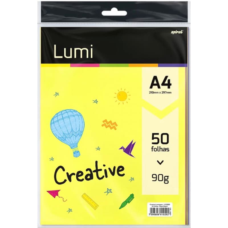 Papel Criativo Creative Lumipaper 90g A4 com 5 cores - PT 50 FL