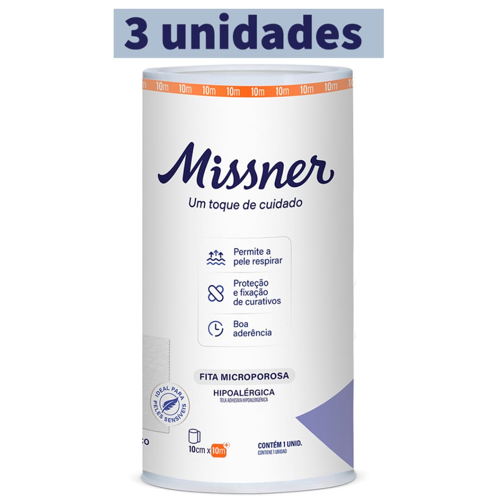 Fita Microporosa 10cm x 10m Branco/Bege - 3 unidades - Missner