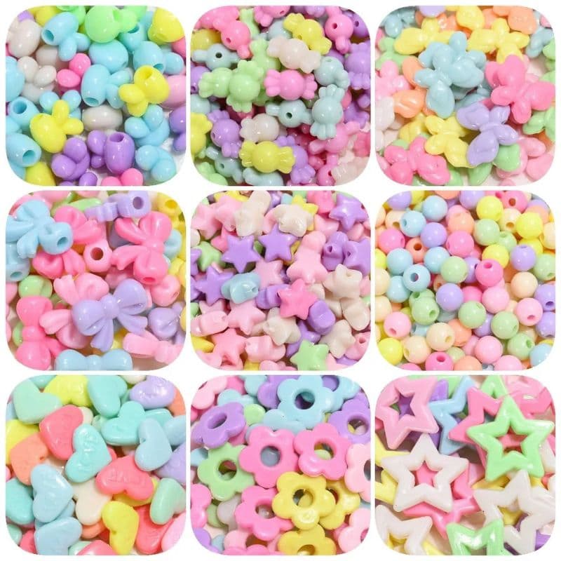 Kit de Miçangas Entremeios/Pingentes Coloridos Infantil 300Peças Fofos Divertidos ALEATÓRIOS Artesanato DIY Pulseiras5